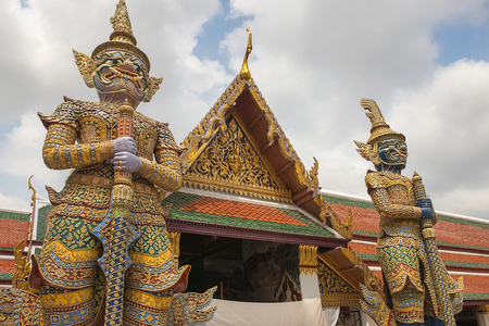 Wat Phra Kaew, Temple of the Emerald Buddha, Bangkok, Thailandの写真素材