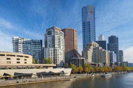 Melbourne, Australia - apr 30, 2018: skyline and Yarra River in the central Melbourne suburb of Southbank in Victoria, Australiaのeditorial素材