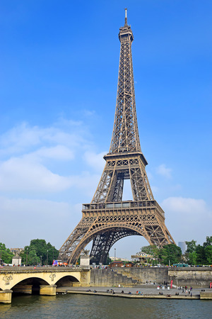 view of the Eiffel Tower from the river Seine in Paris, Eiffel Tower most visited monument in France and the most famous symbol of Parisのeditorial素材
