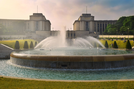 fountain of Warsaw at Gardens of the Trocadero, Paris, Franceのeditorial素材