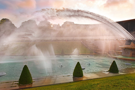 fountain of Warsaw at Gardens of the Trocadero, Paris, Franceの写真素材
