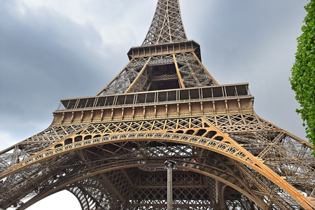 View of the Eiffel Tower close-up, Paris, Franceのeditorial素材