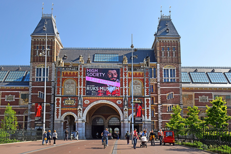 Amsterdam, the Netherlands - May 20, 2018: view of the main facade of the Rijksmuseum (State museum) in sunny dayのeditorial素材