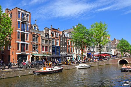 Amsterdam, North Holland, The Netherlands - May 21, 2018: picturesque cityscapes in the red-light district of Amsterdam. Amsterdam is the capital and most populous city of the Netherlandsのeditorial素材