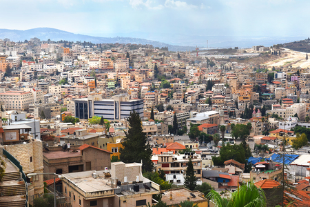 panoramic view of modern Nazareth, a city in the Galilee, north of Israel, here passed the childhood and youth of Jesus Christのeditorial素材