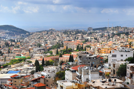 panoramic view of modern Nazareth, a city in the Galilee, north of Israel, here passed the childhood and youth of Jesus Christのeditorial素材
