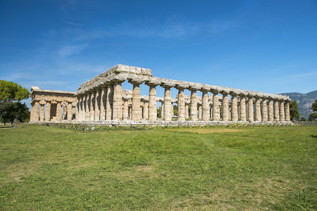 first temple of Hera, ancient Greek temple in the Doric order in Poseidonia (Paestum), Campania, Italyのeditorial素材