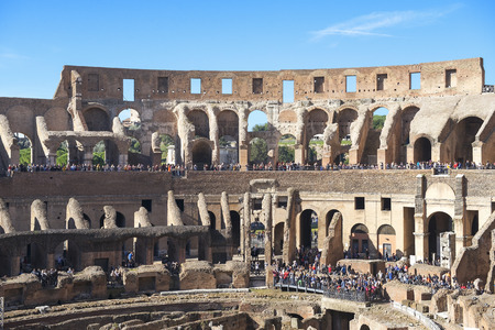 Rome, Italy - 24 october 2018: ruin of interior of the Roman Colosseum (Coliseum, Colosseo), also known as the Flavian Amphitheatre. Famous world landmarkのeditorial素材