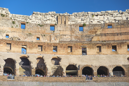 Rome, Italy - 24 october 2018: ruin of interior of the Roman Colosseum (Coliseum, Colosseo), also known as the Flavian Amphitheatre. Famous world landmarkのeditorial素材