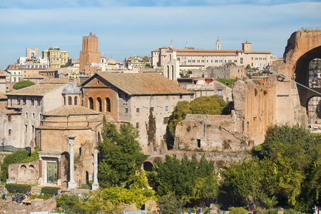 The Roman Forum view, city square in ancient Rome, Italyの写真素材