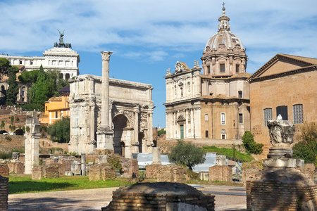 The Roman Forum view, city square in ancient Rome, Italyの写真素材