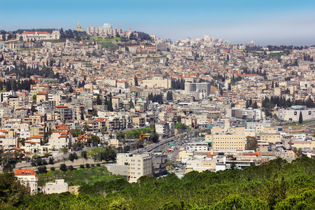NAZARETH, ISRAEL - March 09, 2019: panoramic view of modern Nazareth, a city in the Galilee, north of Israel, here passed the childhood and youth of Jesus Christのeditorial素材