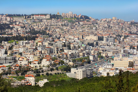 NAZARETH, ISRAEL - March 09, 2019: panoramic view of modern Nazareth, a city in the Galilee, north of Israel, here passed the childhood and youth of Jesus Christのeditorial素材