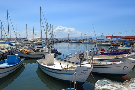 fishing boats in the old port of Acre, Israelのeditorial素材