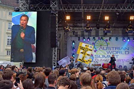 Vienna, Austria - 28 may 2019 : Arnold Schwarzenegger performs on the stage at the Austrian World Summit, Climate Kirtagのeditorial素材