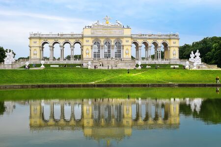Vienna, Austria - May 27, 2019 : scenic view across the pond and Gloriette pavilion in Schonbrunn park, Viennaのeditorial素材