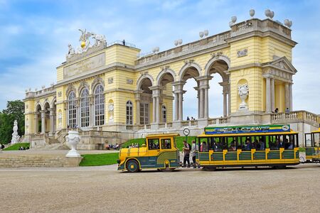 Vienna, Austria - May 27, 2019 : excursion train near the building Gloriette pavilion in Schonbrunn park, Viennaのeditorial素材