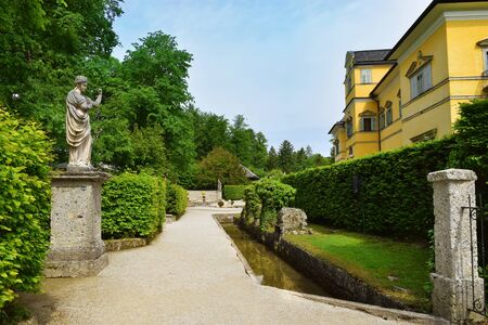 Salzburg, Austria - May 25, 2019 : trick fountains and sculptures at the  Public Gardens of Hellbrunn Palace (Schloss Hellbrunn) in Salzburgのeditorial素材