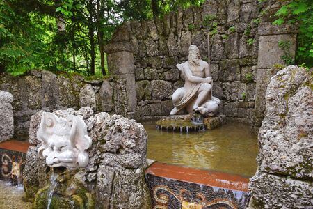 Salzburg, Austria - May 25, 2019 : trick fountains and sculptures at the  Public Gardens of Hellbrunn Palace (Schloss Hellbrunn) in Salzburgのeditorial素材