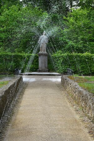 Salzburg, Austria - May 25, 2019 : trick fountains and sculptures at the  Public Gardens of Hellbrunn Palace (Schloss Hellbrunn) in Salzburgのeditorial素材