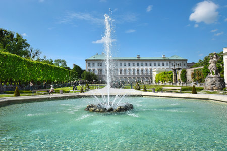 Salzburg, Austria - May 23, 2018 : magnificent landscaped park - Mirabell gardens and Mirabell Palace or Schloss Mirabell in Salzburgのeditorial素材