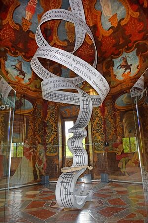Salzburg, Austria - May 25, 2019 : sounding spiral, art installation in Octagon hall ( Music room ) of Hellbrunn Palace (Schloss Hellbrunn) in Salzburgのeditorial素材
