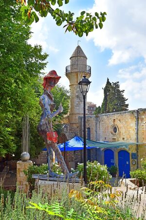 Safed, Upper Galilee, Israel - July 19, 2019: minoret of old turkish mosque, walk through the Old Town of Safed, center of Kabbalah and jewish mysticism in Upper Galileeのeditorial素材