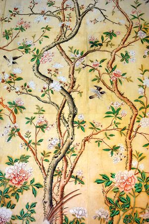 Salzburg, Austria - May 25, 2019 : fragment of the chinese room with  painted chinese wallpaper middle of the eighteenth century at the museum of Hellbrunn Palace in Salzburgのeditorial素材