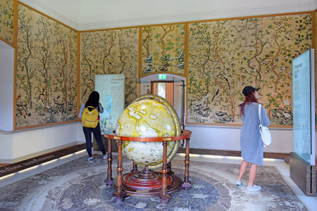 Salzburg, Austria - May 25, 2019 : fragment of the chinese room with  painted chinese wallpaper middle of the eighteenth century at the museum of Hellbrunn Palace in Salzburgのeditorial素材