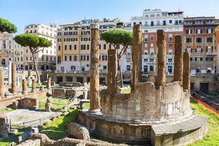 Rome, Italy - October 23, 2018: Area Sacra, Temple Complex of the Times of the Roman Republic, landmark where it is said Julius Ceasar was killed. now a protected Cat Sanctuaryのeditorial素材