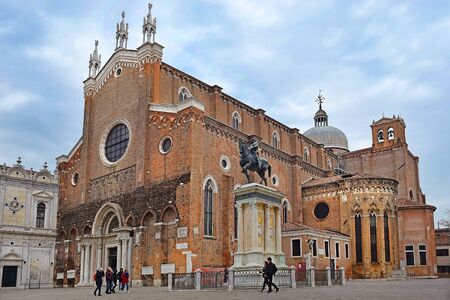 Venice, Italy - January 27, 2019: Campo Santi Giovanni e Paolo, one of the main and largest square of Venice with the church of St. John and St. Paul, Scuola grande di San Marco, now - city hospital and equestrian monument to condottiere Bartolomeo Colleoのeditorial素材