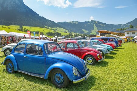 ChÃ¢teau-dâOex, Switzerland - August 31, 2019: annual international meeting of car lovers volkswagen beetle in small town ChÃ¢teau-dâOex,  canton of Vaud in Switzerlandのeditorial素材
