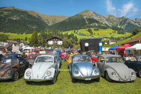 ChÃ¢teau-dâOex, Switzerland - August 31, 2019: annual international meeting of car lovers volkswagen beetle in small town ChÃ¢teau-dâOex,  canton of Vaud in Switzerlandのeditorial素材