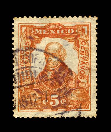 MEXICO - CIRCA 1910: a stamp printed in Mexico shows Miguel Hidalgo, was a Mexican Roman Catholic priest and a leader of the Mexican War of Independence, circa 1910のeditorial素材