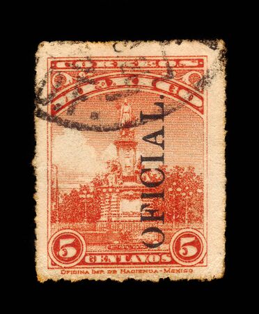 MEXICO - CIRCA 1924: a stamp printed in Mexico shows monument to Christopher Columbus, on a major traffic roundabout (glorieta) along Mexico City's Paseo de la Reforma, was dedicated in 1877, circa 1924のeditorial素材