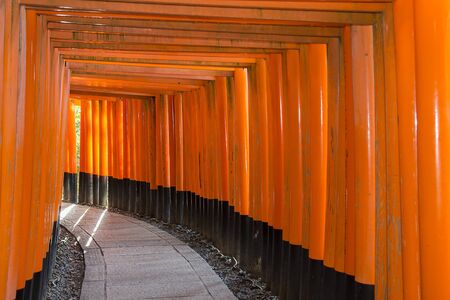 red Tori Gates at Fushimi Inari Shrine in Kyoto, Japanのeditorial素材
