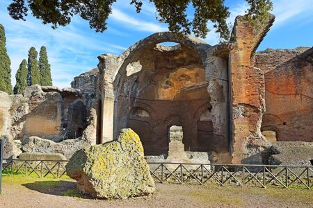 picturesque ancient ruins in Villa Adriana (Hadrian's Villa) in Tivoli, neighborhood of Rome, Italyの写真素材