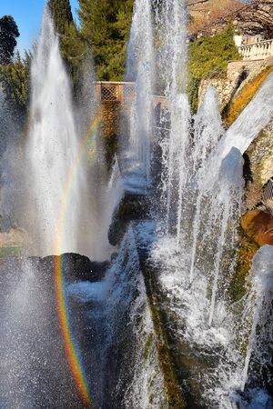 park and fountains, Villa d'Este in Tivoli, Italyの写真素材
