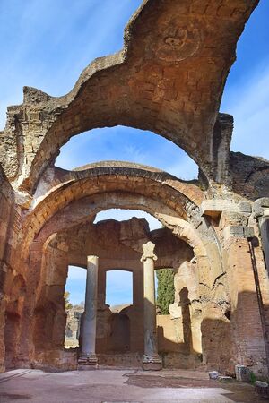 picturesque ancient ruins in Villa Adriana (Hadrian's Villa) in Tivoli, neighborhood of Rome, Italyの写真素材