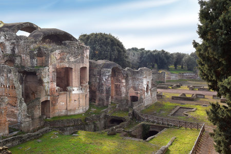 ancient ruins in Villa Adriana (Hadrians Villa) in Tivoli, Italy