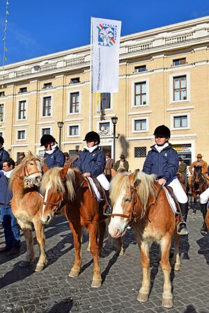 Rome, Italy - January 17, 2020: equestrian parade on St. Peter's Square in Vatican, dedicated to the Italian Breeders Association (AIA) (associazione italiana allevatori), founded in Rome on August 20, 1944のeditorial素材