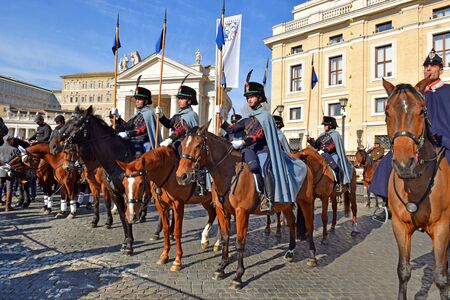 Rome, Italy - January 17, 2020: equestrian parade on St. Peter's Square in Vatican, dedicated to the Italian Breeders Association (AIA) (associazione italiana allevatori), founded in Rome on August 20, 1944のeditorial素材