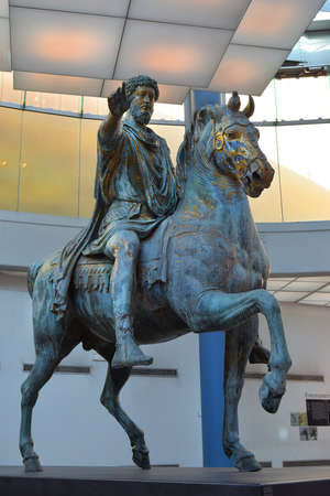 Rome, Italy - January 18, 2020: original roman bronze equestrian statue of the emperor Marcus Aurelius in the Capitoline Museums in Rome, Italyのeditorial素材
