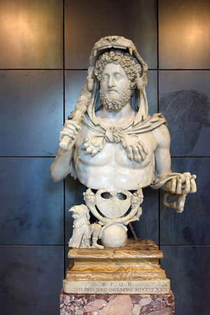 Rome, Italy - January 18, 2020: masterpiece of antique art, marble bust of roman emperor Commodus as Hercules in the Capitoline Museum, Rome, Italyのeditorial素材