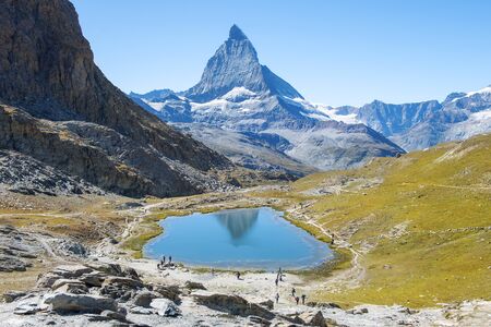 landscape with peak Matterhorn, canton of Valais, Switzerlandの写真素材