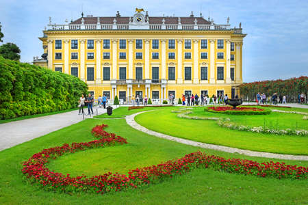 Vienna, Austria - 27 may 2019 : magnificent rose garden in front Schonbrunn Palace or Schloss Schoenbrunn, imperial summer residence in Vienna, Austriaのeditorial素材