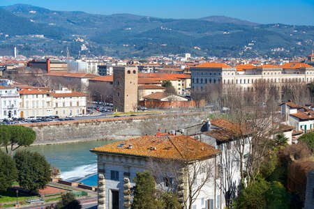 magnificent view of old Florence from the height of the Piazzale Michelangelo, Tuscany, Italyのeditorial素材