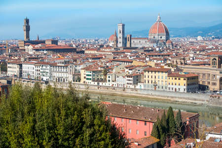 magnificent view of old Florence from the height of the Piazzale Michelangelo, Tuscany, Italyのeditorial素材