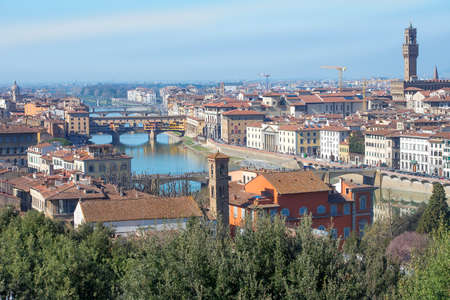 magnificent view of old Florence from the height of the Piazzale Michelangelo, Tuscany, Italyのeditorial素材