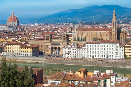 magnificent view of old Florence from the height of the Piazzale Michelangelo, Tuscany, Italyのeditorial素材